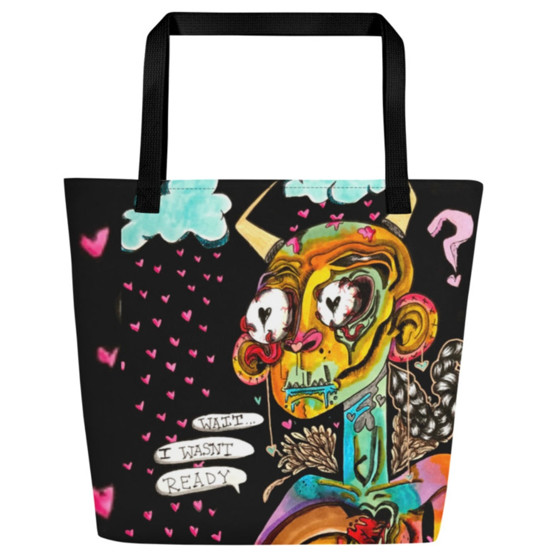 I wasnt ready LARGE tote bag with pocket